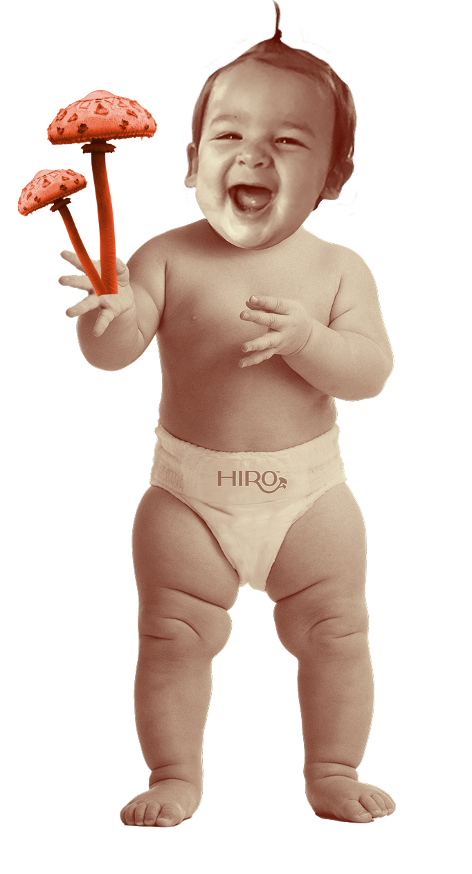 Decoration with baby holding mushrooms.