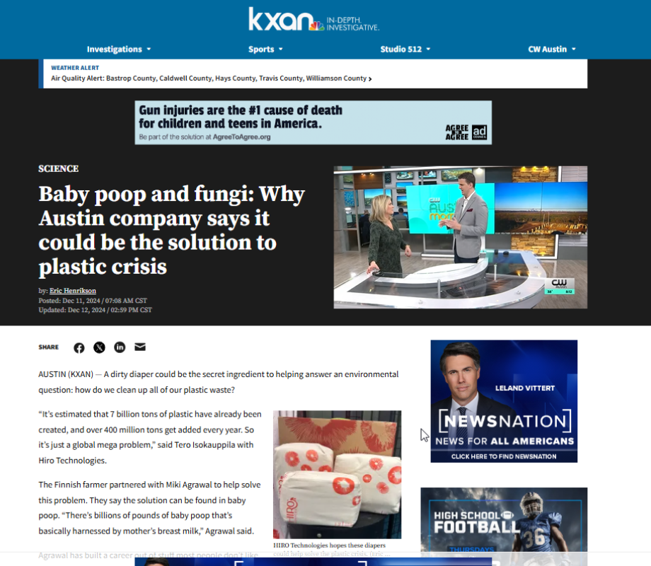 KXAN: Baby poop and fungi: Why Austin company says it could be the solution to plastic crisis