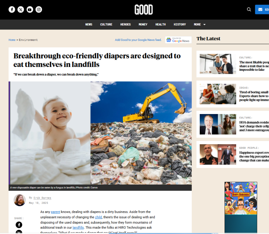 Good: Breakthrough eco-friendly diapers are designed to eat themselves in landfills