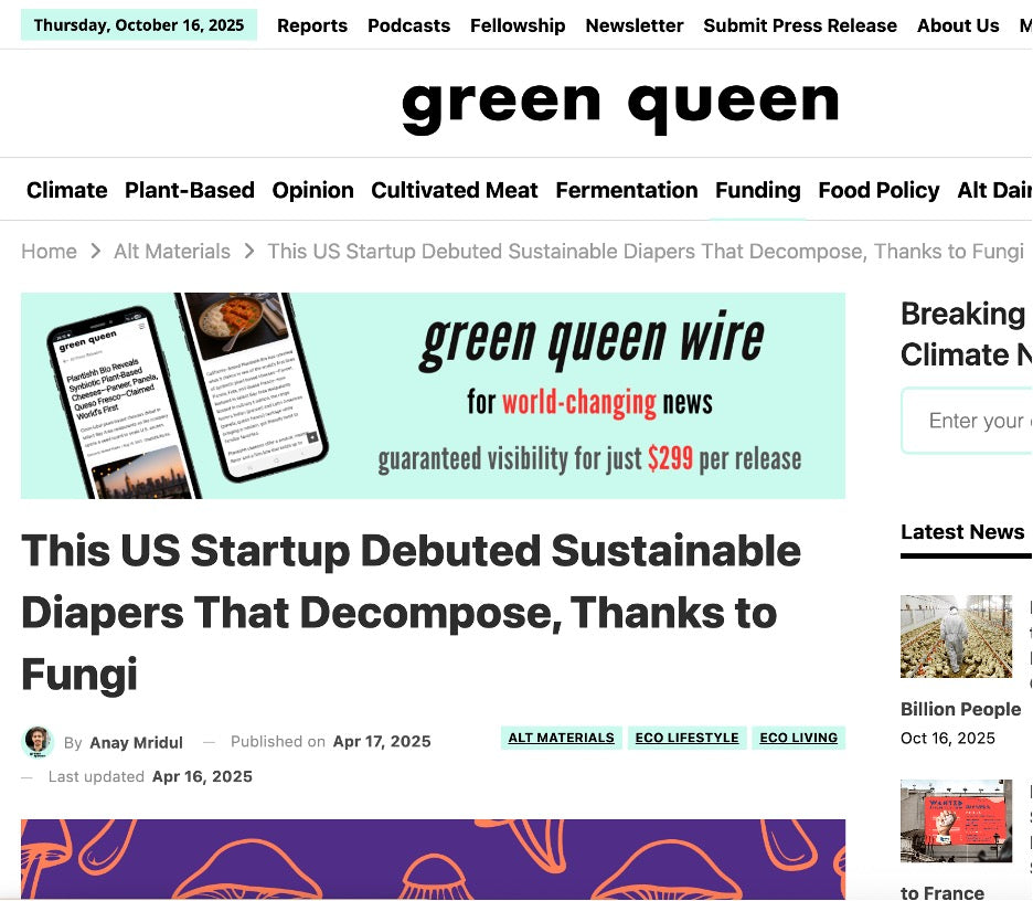Green Queen: This US Startup Debuted Sustainable Diapers That Decompose, Thanks to Fungi