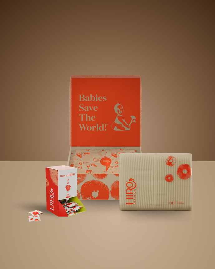 Product set with 'HIRO' branding on a beige background
